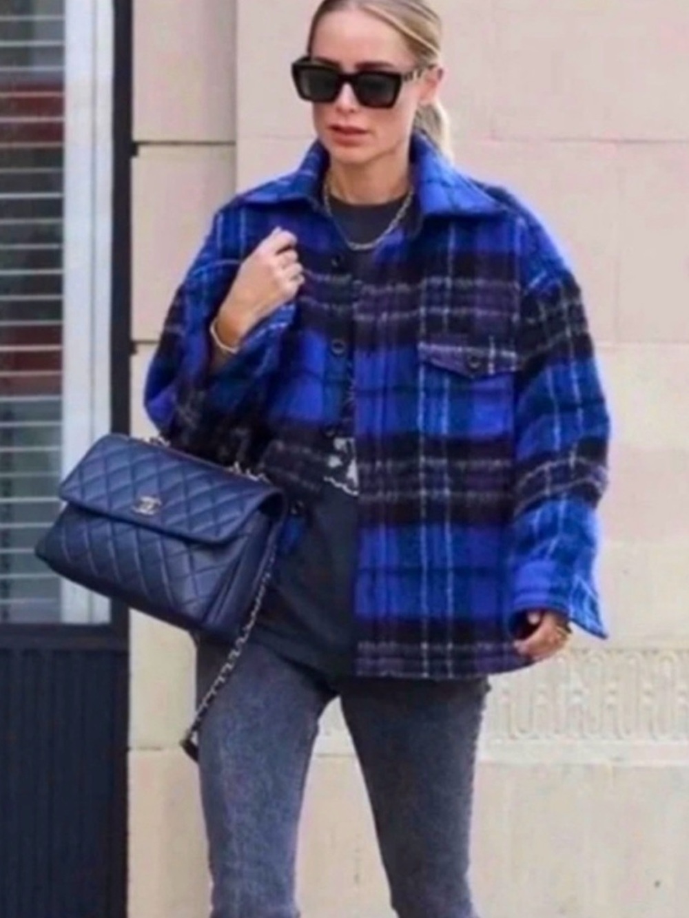 ANINE Bing Plaid Wool Blend Samone Jacket Blue Shacket Size XS